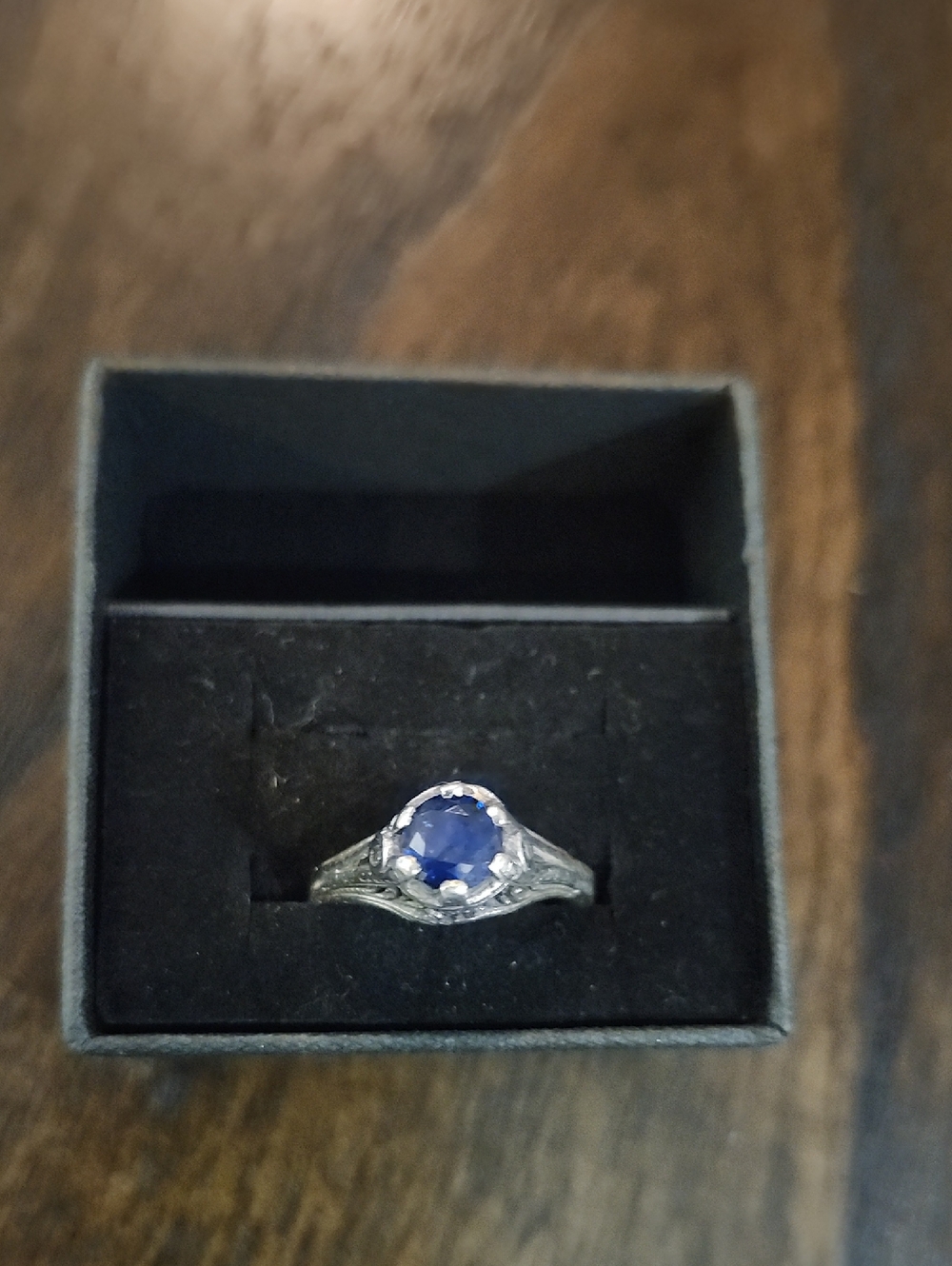 Vintage Sterling Silver Ring with Deep Blue Lab Created Sapphire Center Stone